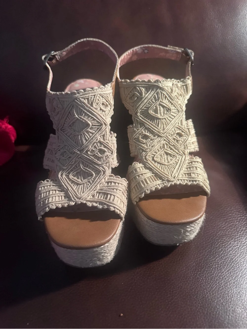 Lucky Brand Size 9.5/41 Cream Macramé Espadrille Wedge Sandals Boho